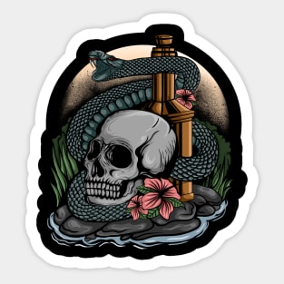 Skull and Snake Vintage Illustration Sticker